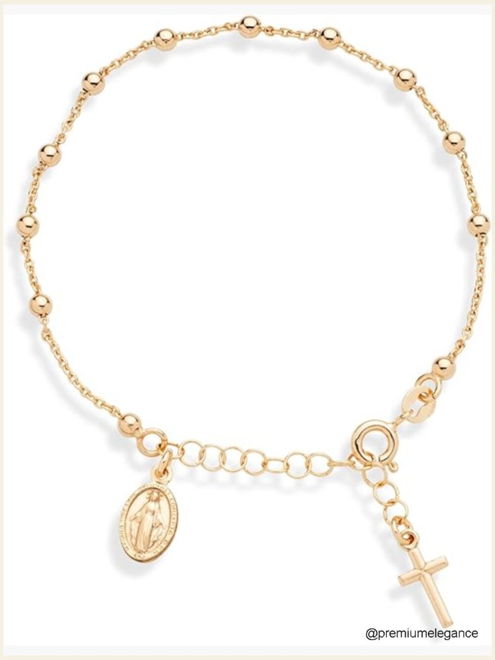 18K Gold Plated Sterling Silver Rosary Cross Charm Bracelet Adjustable